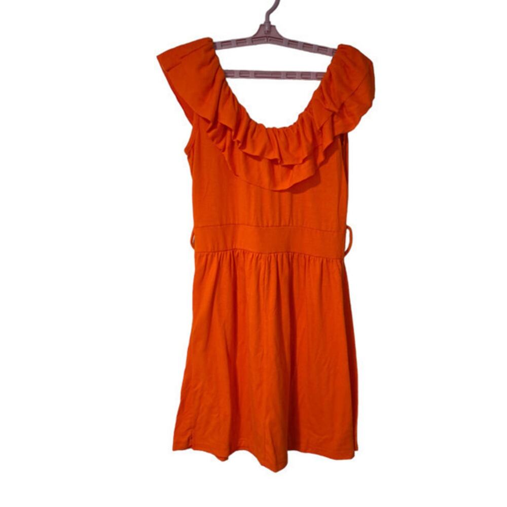 Allison Brittney Womens Ruffles Fit and Flare Orange Mini Dress Size Medium